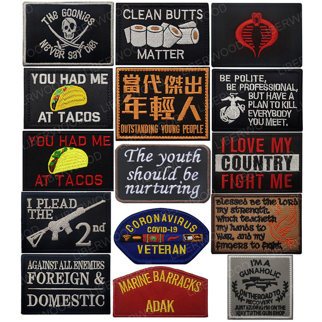 LIBERWOOD Funny Biker Saying Slogan Words Embroidered Patches Fastener Hook  Loop Appliques Tactical Emblem Badge for
